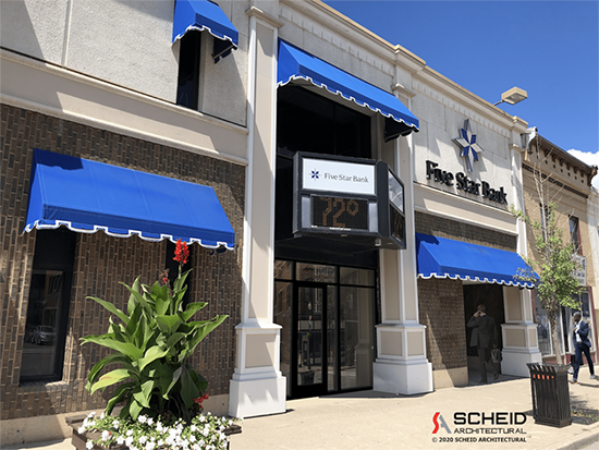 Rendering of Five Star Bank branch new front entrance at 55 North Main St. in Warsaw.