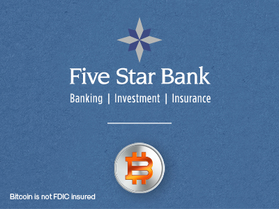 Five Star Bank and Bitcoin logos