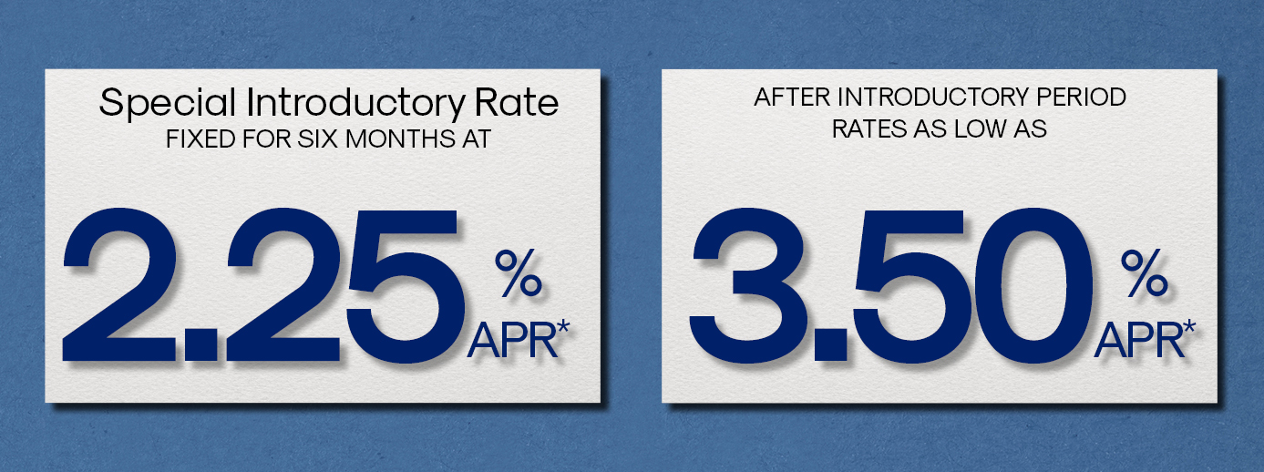 home equity rates as of March 17, 2022. 2.25% APR fixed for six months. After introductory period, rates as low as 3.50% APR.