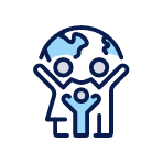 Icon - Family of three standing in front of world with open arms.