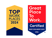 Top Workplaces 2024 Badge and Great Place To Work Certified Mar 2024-Mar 2025 Badge
